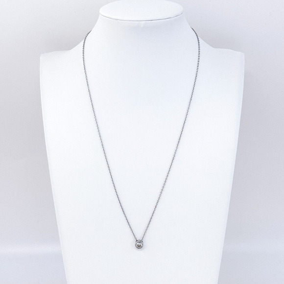 Bezel Set Cubic Zirconia Pendant | Vintage Sterling Silver Necklace | 16.5"-18.5 - Picture 1 of 5